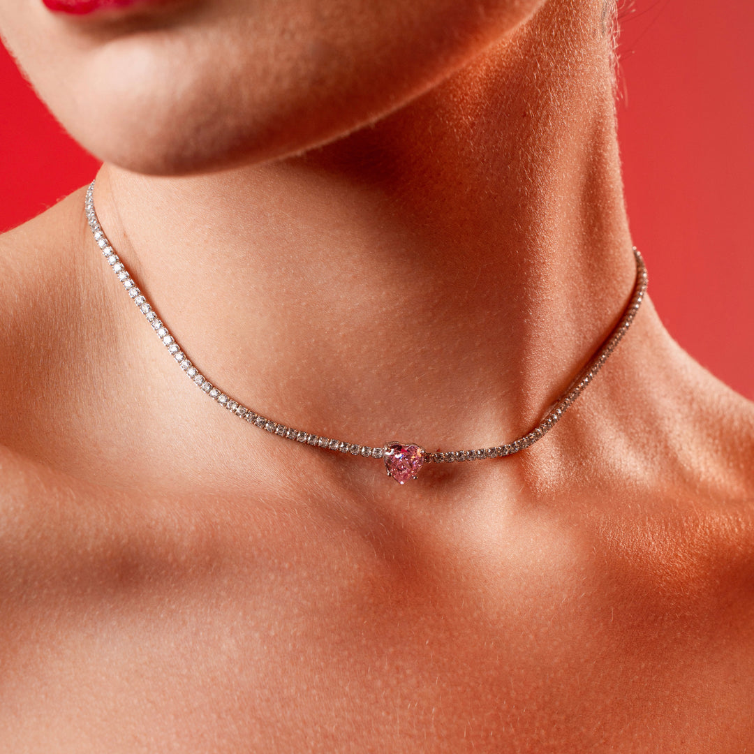 Choker Tennis Cuore Rosa Centrale